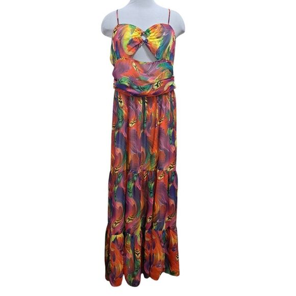 Goragal Summer Print Cutout Slip Long Boho Maxi Dress Orange Multi Color 2XL - Picture 5 of 17